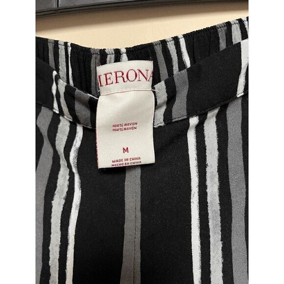 Merona Womens High Rise Wide Leg Pants Black White Striped Sz M - Picture 3 of 3